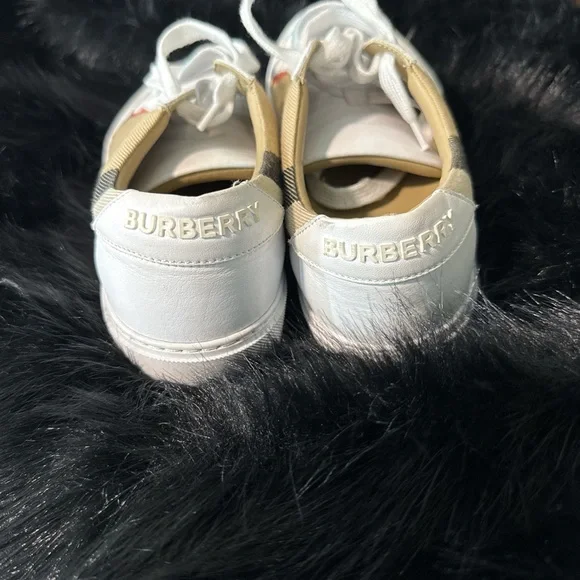 Burberry White and Tan Check Sneakers - Picture 3 of 5
